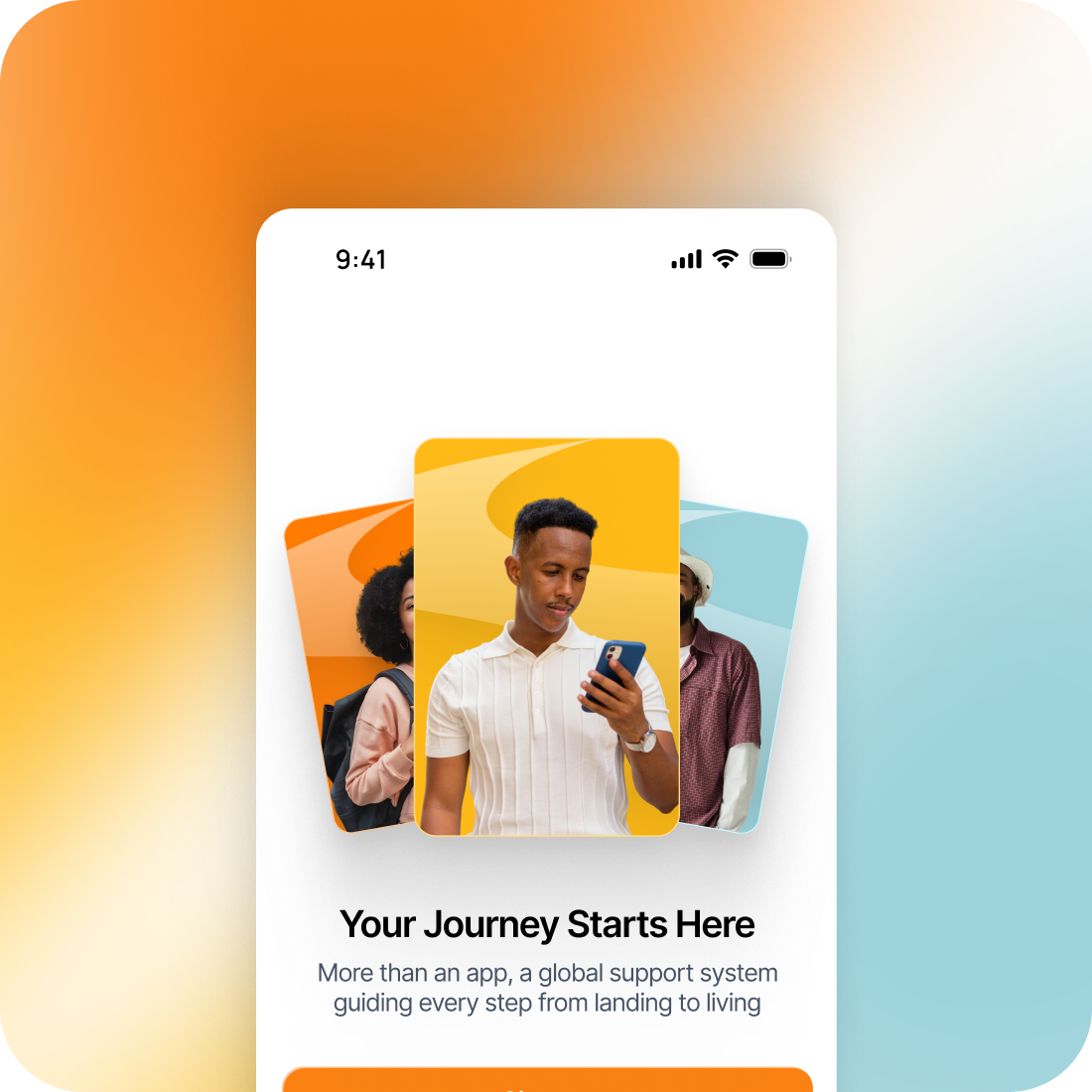 How it works visual showing a phone with gradient background